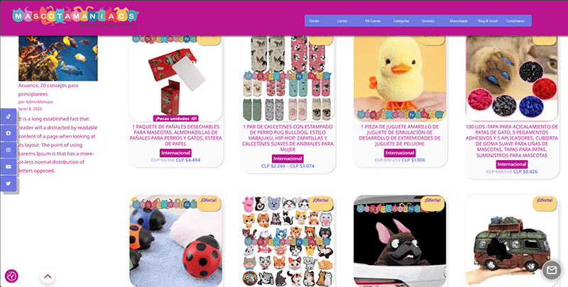 E-commerce o tienda online para mascotas Mascotamaniacs
